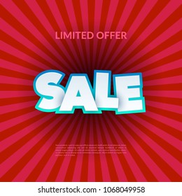 Sale banner template design. Special offer, red pink colourful letters for shopping, mall, trade, retail. Typography