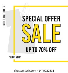 Sale banner template design. Special offer. Up to 70% off. Limited offer. Shop now. Vector illustration. 