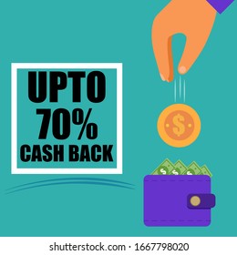 Sale banner template design, Special offer. up to 70% cash back offer. vector illustration.