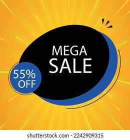 Sale banner template design. special sale up to 55% off. Super Sale, end of season special offer banner. vector illustration. mega sale. in yellow, blue and black