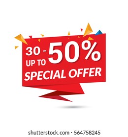 Sale banner template design. Special offer banner, up to 50% off. Vector illustration.