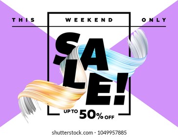 Sale Banner Template Design. Spring Fashion Template. Vector Elegant Layout. Bright Promo Illustration for Season Sale with Colorful Paint Ribbon and Frame. Online Discount Graphic. Special Offer.