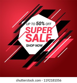 Sale banner template design. Super sale special offer. End of season special offer banner. Vector illustration.