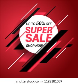 Sale banner template design. Super sale special offer. End of season special offer banner. Vector illustration.