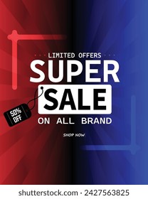 Sale banner template design . Super Sale, end of season special offer banner. vector illustration.