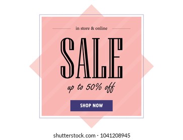 Sale banner template design. Vector illustration in pink color.