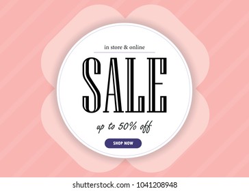 Sale banner template design. Vector illustration in pink color.