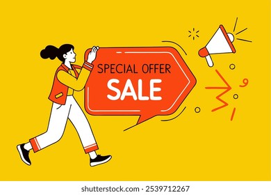 Ilustración vectorial de diseño de Plantilla de Anuncio de venta, etiqueta de venta de oferta especial, Anuncio de oferta de venta. Plantilla de descuento de venta para promoción de marketing, venta al por menor, tienda, tienda, tienda en línea o Sitio web.
