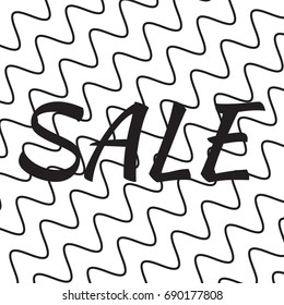 Sale Banner Template Design Vector. Abstract Texture White Background. Beautiful Discount for Shop, Sale banners. Background with Wavy Black Lines.