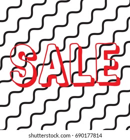 Sale Banner Template Design Vector. Abstract Texture White Background. Beautiful Discount for Shop, Sale banners. Background with Wavy Black Lines.