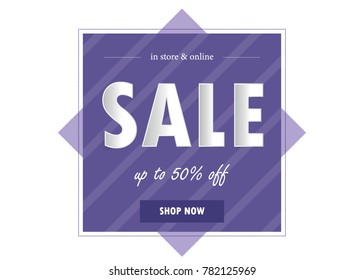 Sale banner template design. Vector illustration in ultra violet color.