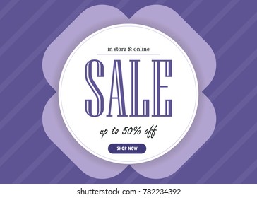 Sale banner template design. Vector illustration in ultra violet color.