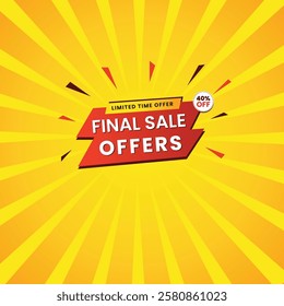 Sale banner template design with yellow background, final sale offer