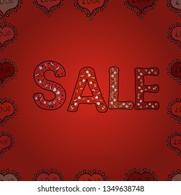 Sale banner template with elements on colorful background. Card for saling. Promotion offer with decoration on orange, red and black colors. Vector illustration. Seamless. Spring background.