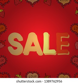 Sale banner template with elements on colorful background. Vector illustration. Spring background. Promotion offer with decoration on red, orange and beige colors. Card for saling. Seamless.