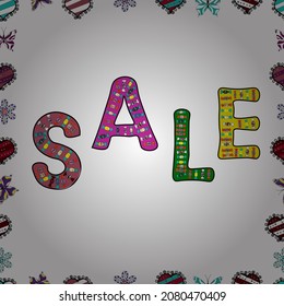 Sale banner template with elements on colorful background. Spring background. Vector illustration. Promotion offer with decoration on white, black and magenta colors. Card for saling. Seamless.