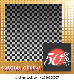 Sale banner template with empty space for product image. Vector illustration.