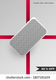 Sale banner template with gift concept and smartphone