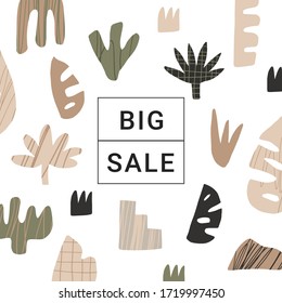 Sale banner template with hand drawn design elements. Abstract colorful background. 