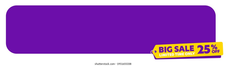 Sale banner template with limited time 25 percent off tag. Purple poster blank copy space and hanged label sticker with promotion marketing message vector illustration isolated on white background