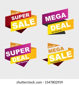 Sale banner template, mega deal discount offer. -  Vector
