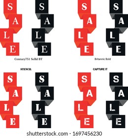 Plantilla de banner de venta, para imprimir folletos, colores rojo y negro con diferentes fuentes, para publicidad, aislado, ilustración vectorial, EPS