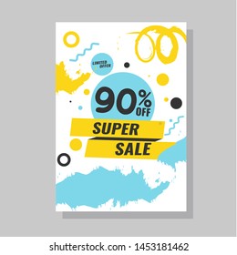 Sale banner template set. Grunge Vector illustration for shop promotion, banners, posters. up to 90% off. Modern clearence offer.