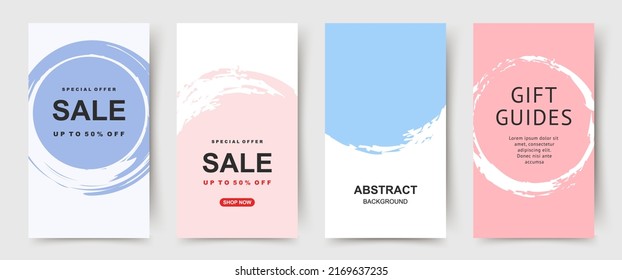 Sale banner template Set. Trendy editable design for social media post. Abstract blue and pink vector backgrounds