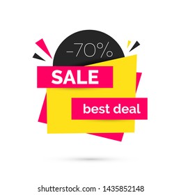 Sale banner, template for social media post promotion. Background with text space, abstract elements, black, pink and yellow color. Sale, discount promo layout set