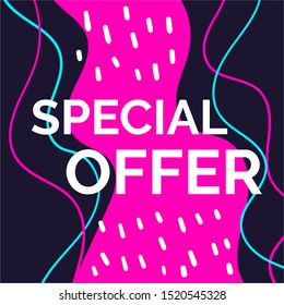 Sale banner, template for social media post promotion. Geometric square background with text space, abstract elements. Sale, discount promo, email, newsletter layout