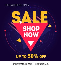 Sale banner template. Special offer, this weekend only. Shop now. Up to 50 percent off.