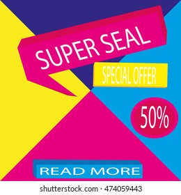 Sale banner template and special offer. 50% off. Vector illustration.