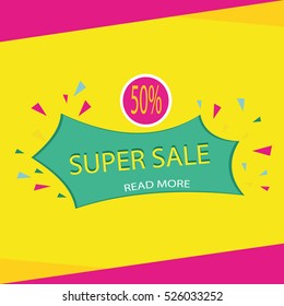 Sale banner template and special offer. 50% off. Vector illustration.