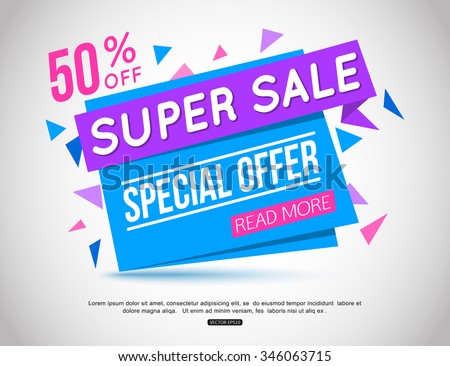 Sale banner template and special offer. 50% off. Vector illustration.