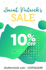 Sale banner template to St Patricks Day, super discount for holiday. Abstract shapes background. Can be used in business