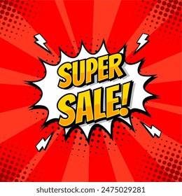 Sale Banner Template with Super Sale offer in comic style