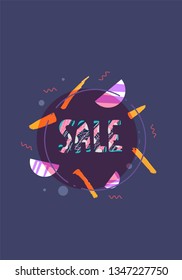 Sale banner template. Vector handwritten lettering with promotion design elements. Color concept illustration.