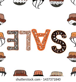 Sale banner template. Vector illustration. Seamless. Lettering. Lettering in black, white and orange colors.