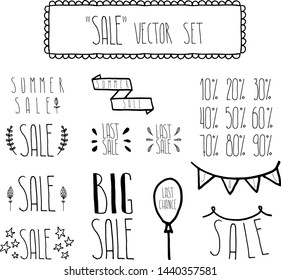 Sale banner template. Vector set. Doodle lettering. Customized colors.