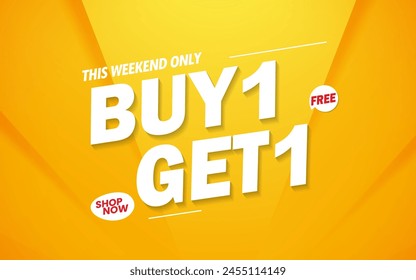 sale banner template yellow. Buy 1 Get 1 free.