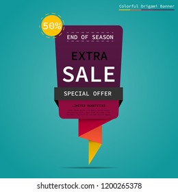 Sale Banner Template.Colorful Origami Banner.Discount,special offer poster.vector illustration.