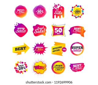 Sale banner templates design. Special offer tags. Cyber monday sale discounts. Black friday shopping icons. Best ultimate offer. Super shopping discount icons. Vector