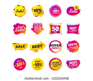 Sale banner templates design. Special offer tags. Cyber monday sale discounts. Black friday shopping icons. Best ultimate offer. Super shopping discount icons. Vector