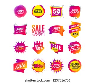 Sale banner templates design. Special offer tags. Cyber monday sale discounts. Black friday shopping icons. Best ultimate offer. Super shopping discount icons. Vector