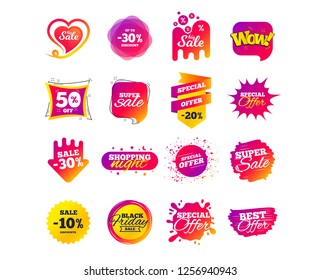 Sale banner templates design. Special offer tags. Cyber monday sale discounts. Black friday shopping icons. Best ultimate offer. Super shopping discount icons. Vector