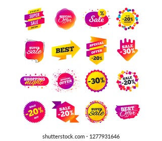 Sale banner templates design. Special offer tags. Cyber monday sale discounts. Black friday shopping icons. Best ultimate offer. Super shopping discount icons. Vector