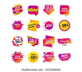 Sale banner templates design. Special offer tags. Cyber monday sale discounts. Black friday shopping icons. Best ultimate offer. Super shopping discount icons. Vector