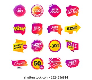 Sale banner templates design. Special offer tags. Cyber monday sale discounts. Black friday shopping icons. Best ultimate offer. Super shopping discount icons. Vector