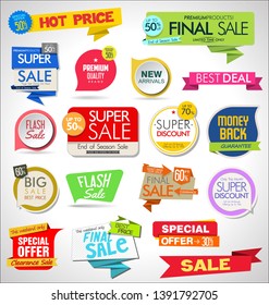 Sale banner templates design and special offer tags collection 