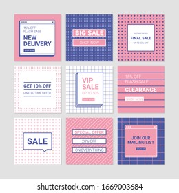 Sale banner templates. Memphis design style social media pack.